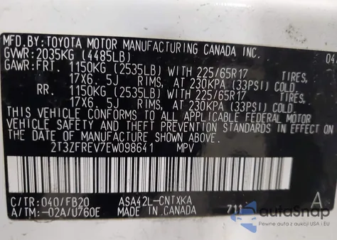 2014 Toyota Rav4 Le from USA, damaged, VIN 2T3ZFREV7EW098641